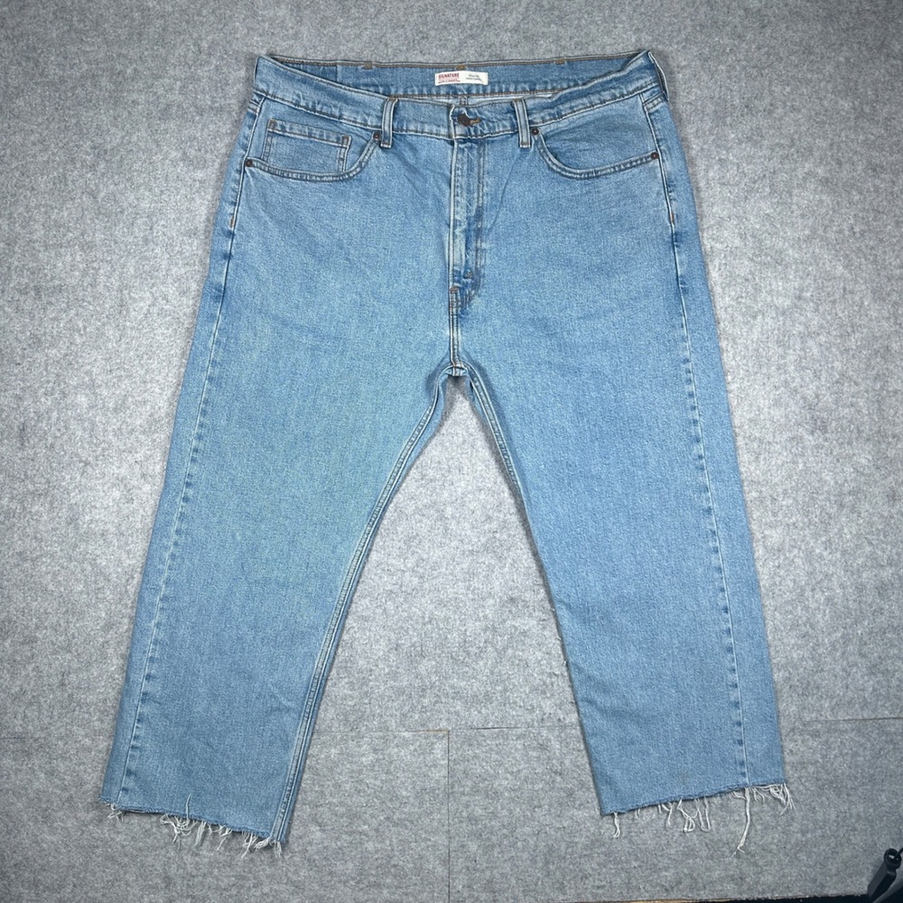 Signature Levi Strauss Denim jeans Mens 38x30(38x26) Blue Regular Fit Raw Hem